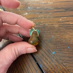 Vintage Frosted Fruit Glass Art Pear Scatter Brooch Pin